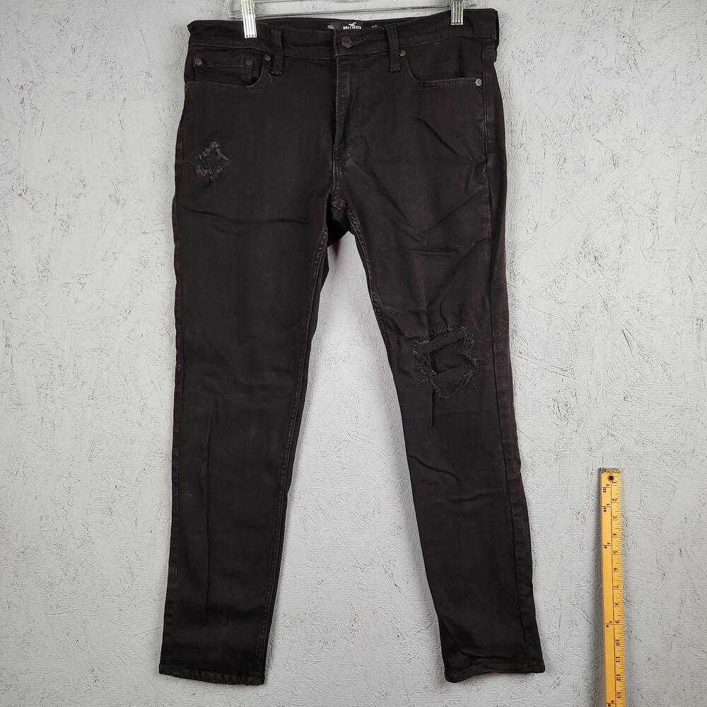 Hollister Jeans Mens 33x32 Black Skinny Advanced Stretch Distressed Ripped Skate